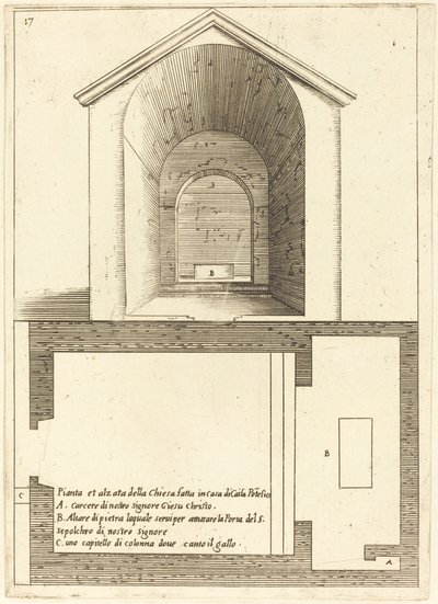 Plan og høyde av kirken nær Kaifas-huset av Jacques Callot