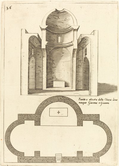 Plan og høyde av kirken til de hellige Jakob og Johannes av Jacques Callot