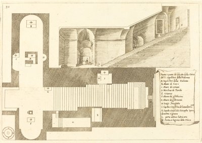 Plan og del av høyden av kirken til den hellige grav av Madonna av Jacques Callot