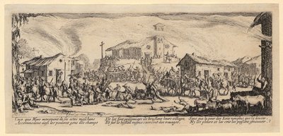 Plyndringen og nedbrenningen av en landsby, blad 7 fra serien «Krigens redsler» av Jacques Callot