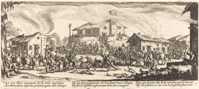 Plyndre og brenne en landsby, ca. 1633. av Jacques Callot
