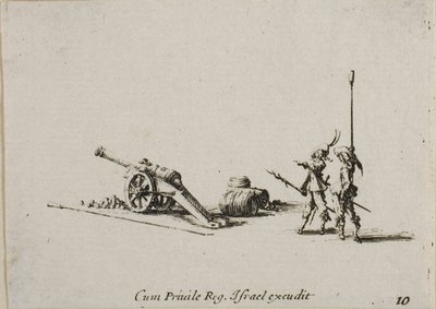 Forbereder på å skyte kanonen, plate ti fra The Military Exercises av Jacques Callot