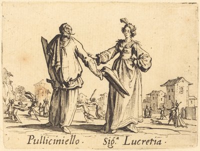 Pulliciniello og Siga. Lucretia av Jacques Callot