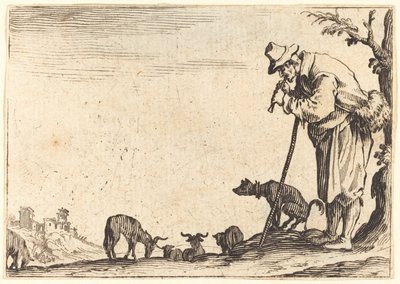 Hyrde som spiller fløyte av Jacques Callot