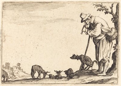 Hyrde som spiller fløyte av Jacques Callot