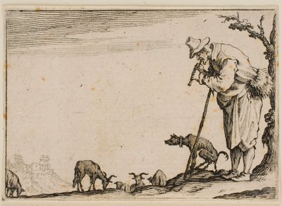 Hyrde som spiller fløyte, fra «Innfallene» (Firenze-utgaven) av Jacques Callot