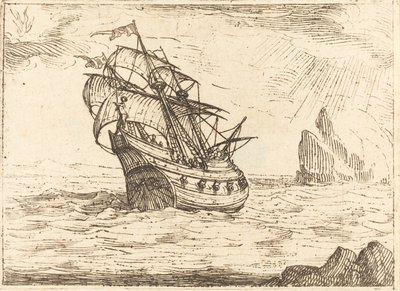 Skip som navigerer i nærheten av steiner. av Jacques Callot