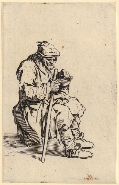 Sittende tiggere som spiser, blad 24 fra serien «Tiggerne» av Jacques Callot