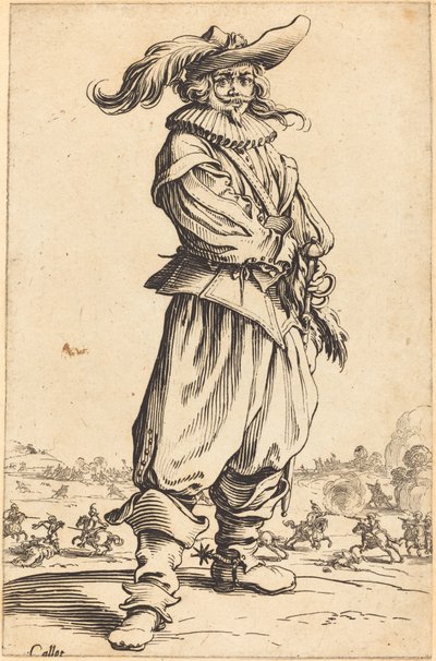 Soldat med fjærhatt av Jacques Callot