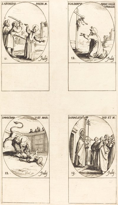 St. Rikelig; St. Galbertus; St. Marciana; St. Anacletus av Jacques Callot