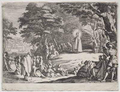 St. Amand forkynner i en skog. av Jacques Callot
