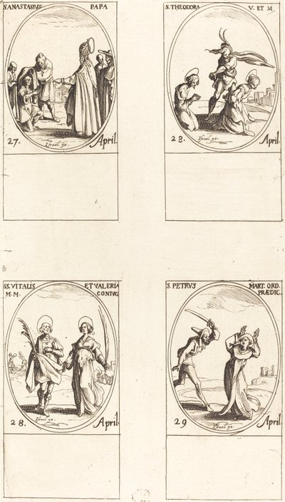 St. Anastasius, St. Theodora, St. Vitalis og Valeria, St. Peter Martyr. av Jacques Callot