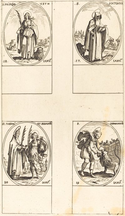 St. Anthony; St. Prisca; St. Germanicus; Sts. Fabian og Sebastian av Jacques Callot