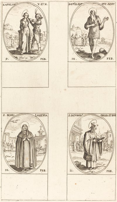 St. Apollonia; St. Guillaume; St. Scholastica; St. Saturnin av Jacques Callot