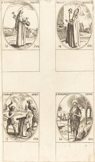 St. Barnabas, apostel; St. Honofrius; St. Antonius av Padua; St. Basil den store av Jacques Callot