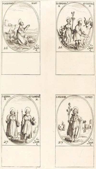 St. Calistratus, Sts. Cyprian og Justina, Sts. Comus og Damian, St. Elzear, grev. av Jacques Callot