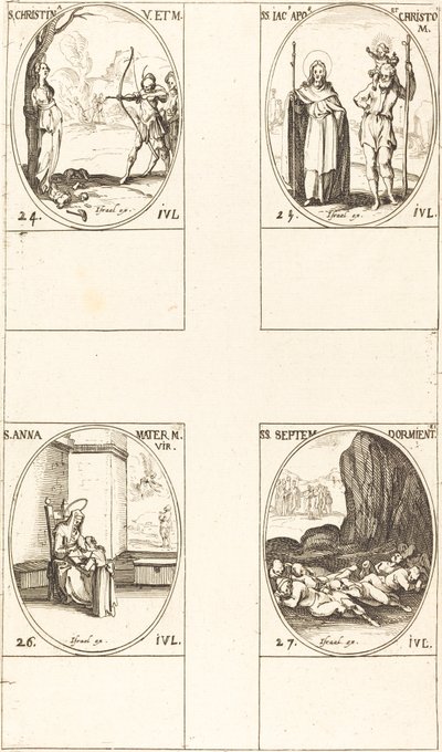St. Christina; St. Jakob, apostel og St. Christopher; St. Anne; Seven Sleepers of E av Jacques Callot
