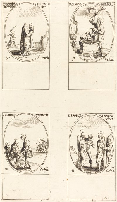 St. Dionysius, Rusticus & Eleutherius; St. Abraham; St. Gereon & Companions; Hellige Til av Jacques Callot