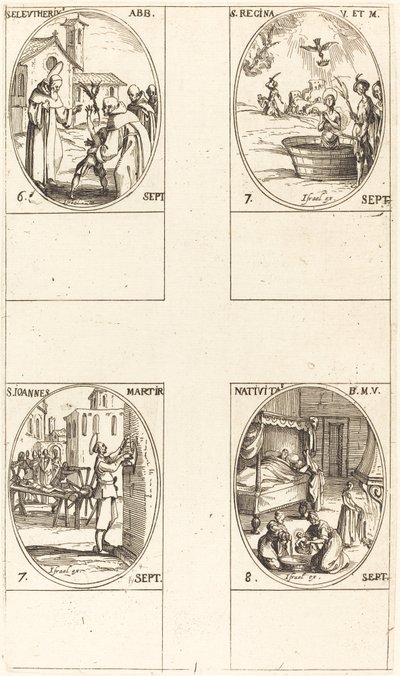 St. Eleutherius, Abbed; St. Regina; St. John; Jomfruens fødsel av Jacques Callot