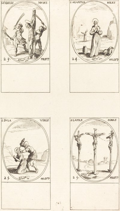 St. Trofast; St. Agapetus; St. Dula; St. Tyven Dimas av Jacques Callot