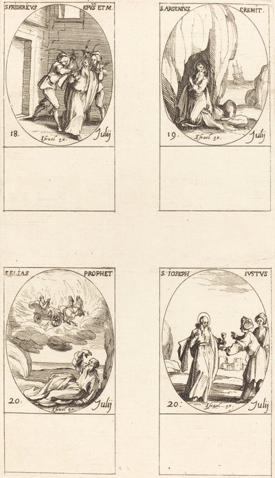 St. Frederick; St. Arsenius, Eremitt; St. Elias, profet; St. Josef den Rettferdige av Jacques Callot