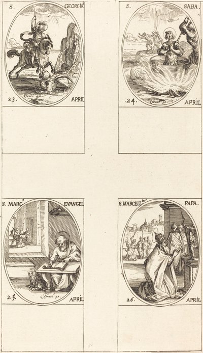 St. George; St. Sabas; St. Markus, evangelist; St. Marcellin av Jacques Callot