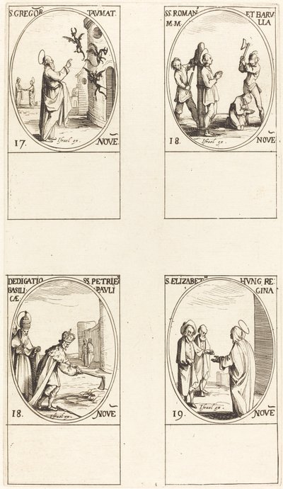 St. Gregory; Sts. Romanus & Barulla; Innvielse av basilikaene i SS. Peter og Paul; av Jacques Callot