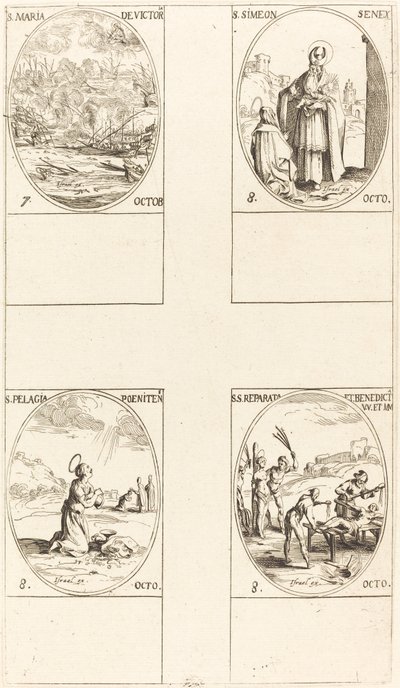 St. Mary of Victory, St. Simeon, Profeten, St. Pelagia, St. Reparata og Benedicta. av Jacques Callot