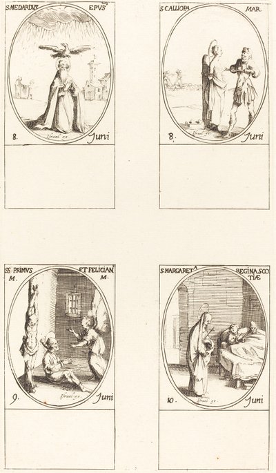 St. Medard; St. Calliopa; Sts. Primus og Felician; St. Margaret av Skottland av Jacques Callot