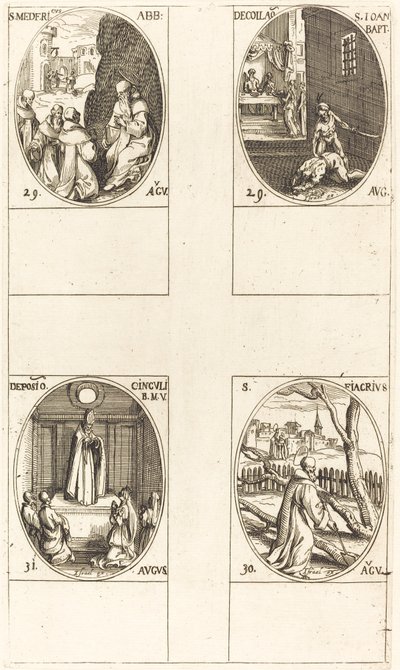 St. Mederic, Abbed; Halshugging av døperen Johannes; St. Fiacre; Jomfrufestivalen av Jacques Callot