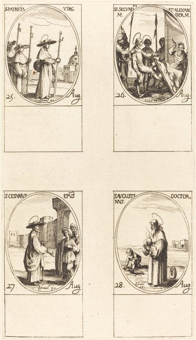 St. Patricia; Hellige Secundus og Alexander; St. Caesarius; St. Augustin av Jacques Callot