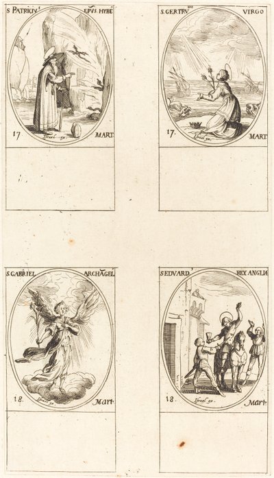 St. Patrick; St. Gertrude; St. Gabriel, erkeengel; St. Edward av Jacques Callot