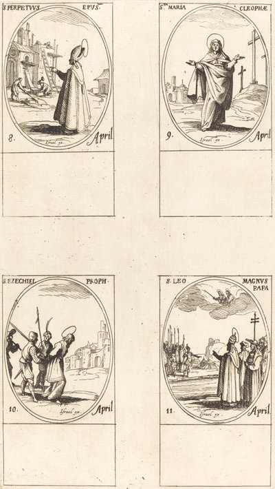 St. Perpetuus; St. Maria av Kleophas; St. Ezechiel; St. Leo den store av Jacques Callot