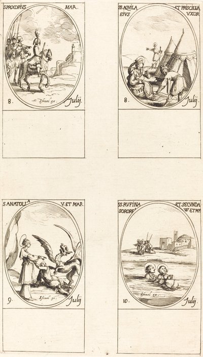 St. Procopius; Sts. Akvila og Prisca; St. Anatolia; Sts. Rufina og Secunda av Jacques Callot