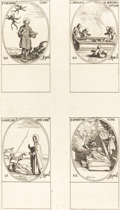 St. Theodorus; St. Agnes av Monte Pulciano; St. Anselme, erkebiskop av Canterbury; St av Jacques Callot