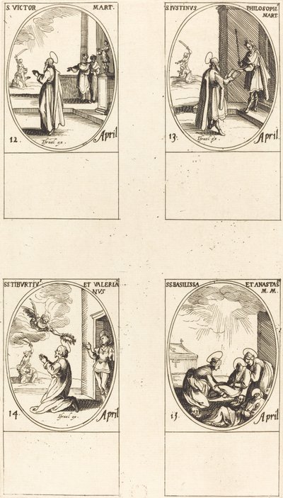 St. Victor; St. Justin; Hellige Tiburtius og Valerian; Hellige Basilissa og Anastasia av Jacques Callot