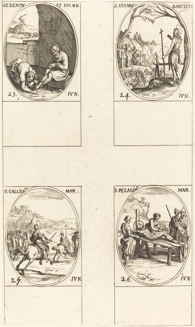 St. Zenon og ledsagere; St. Johannes døperen; St. Gallicanus; St. Pelagius av Jacques Callot