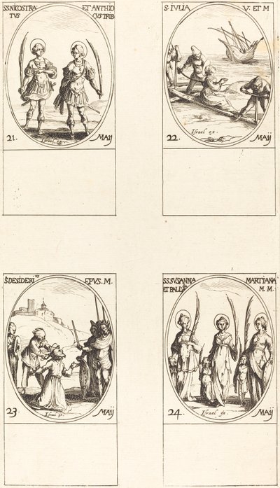 Hellige Nicostratus og Antiochus; St. Julia; St. Ønske; Hellige Susanna, Palladia, an av Jacques Callot