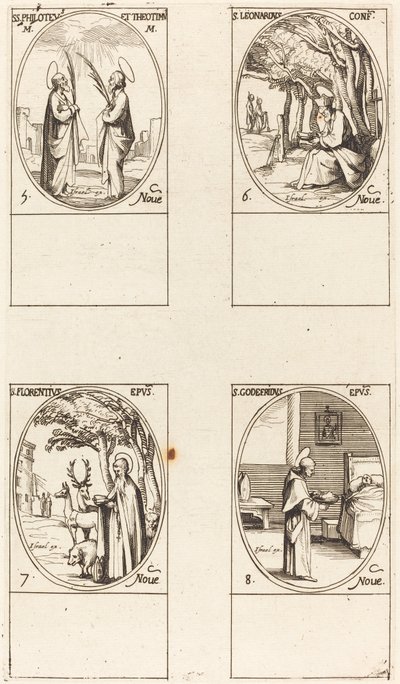 Sts. Philoteus og Theotimus; St. Leonard; St. Florentinus; St. Godfrey av Jacques Callot