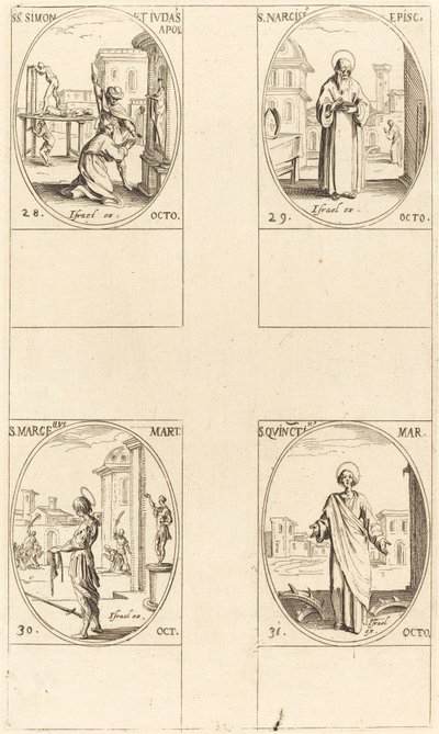 Sts. Simon og Judas, apostler; St. Narcissus; St. Marcellus; St. Quintin av Jacques Callot