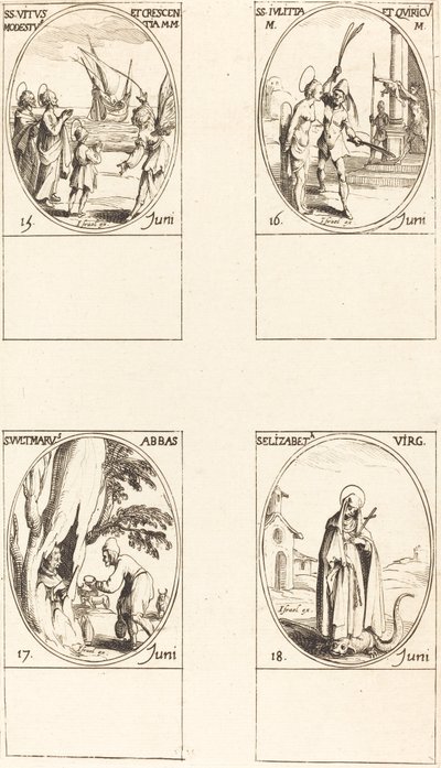 Hellige Vine, Modest, & Growth; Hellige Juliet & Quiricus; St. Bestefar, Abbed; St. E av Jacques Callot