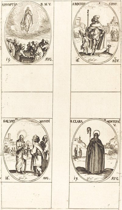 Antakelsen; St. Roch; Salvator Mundi; St. Clare av Monte Falco av Jacques Callot