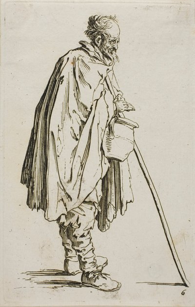 The Beggar with a Footwarmer, tallerken seks fra The Beggars av Jacques Callot