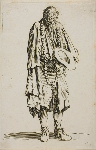 Tiggeren med rosenkrans, tallerken elleve fra The Beggars av Jacques Callot
