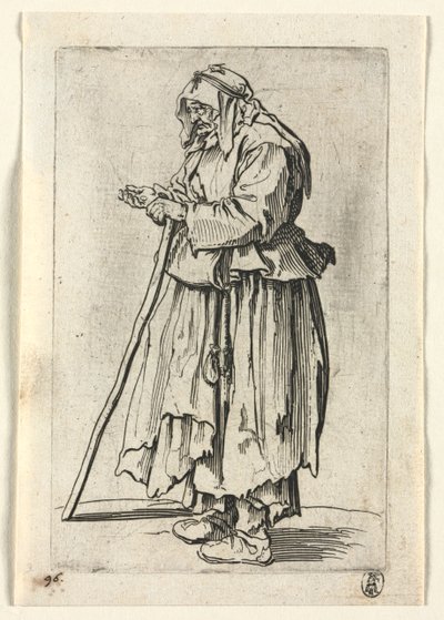 Tiggerne: Tiggerkvinne som kommer for å motta almisser, ca. 1623. av Jacques Callot