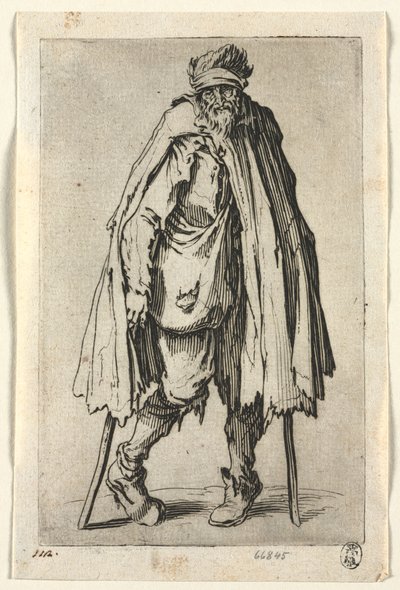 The Beggars: Beggar on Crutches with a Bag , ca. 1623. av Jacques Callot