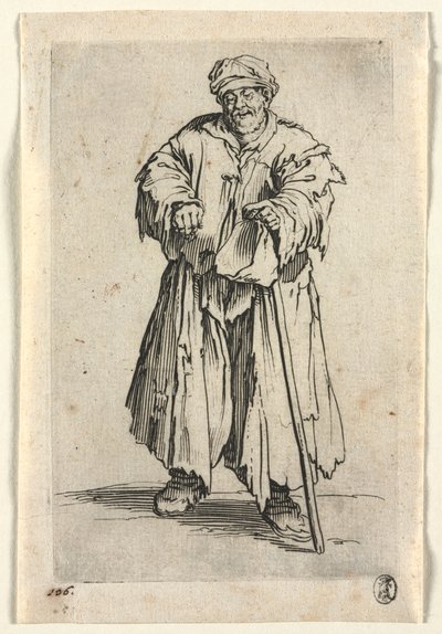 Tiggerne: Overvektig tigger med senkede øyne, ca. 1623. av Jacques Callot