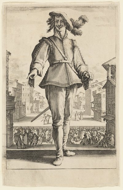 Kapteinen eller elskeren, fra Three Italian Comedians av Jacques Callot