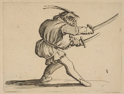 The Duelliste aux Deux Sabres Duelisten med to sabler, fra Varie Figure Gobbi, s..., 1616-22. av Jacques Callot