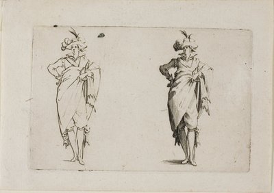 The Gentleman sett forfra, med høyre hånd på hoften, fra The Caprices av Jacques Callot